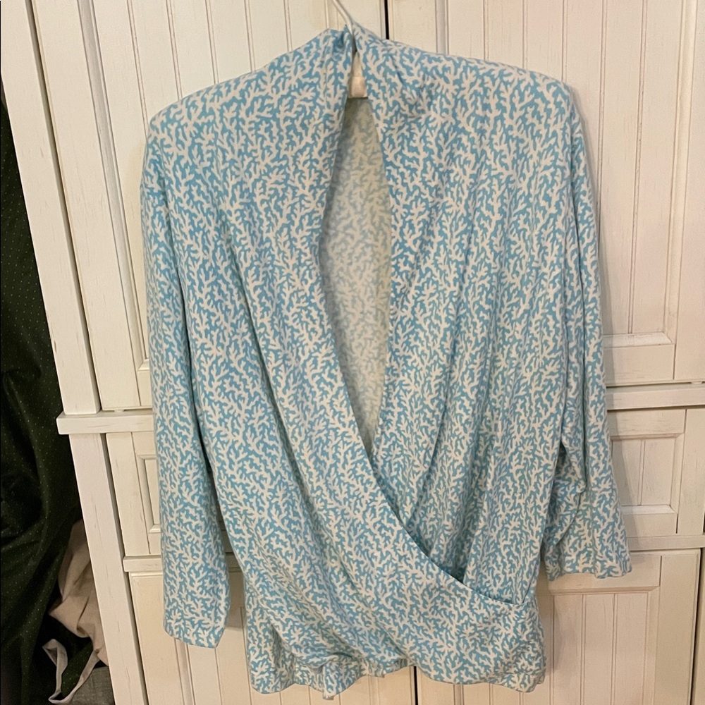 J McLaughlin Elegant Blue and White Women's Lightweight Sweater, XL